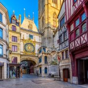 The Gros-Horloge (Great-Clock) is a fourteenth-century astronomical clock in Rouen, Normandy, France. Architecture and landmarks of Rouen.